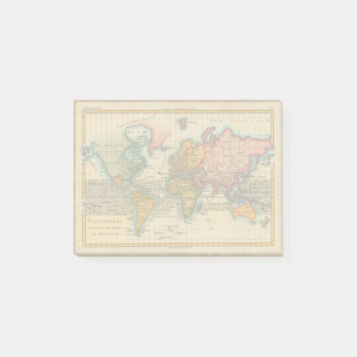 World Map 1700s Antique Continents  Post_it Notes