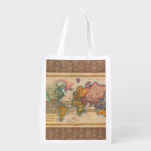 World Map 1700s Antique Continents  Reusable Grocery Bag