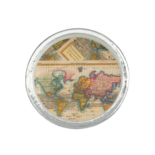 World Map 1700s Antique Continents  Ring