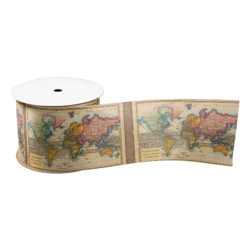 World Map 1700s Antique Continents  Satin Ribbon
