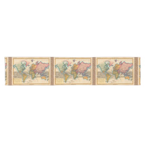 World Map 1700s Antique Continents  Short Table Runner