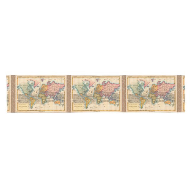 World Map 1700s Antique Continents  Short Table Runner (Horizontal)