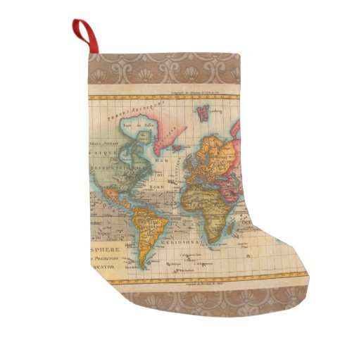 World Map 1700s Antique Continents  Small Christmas Stocking