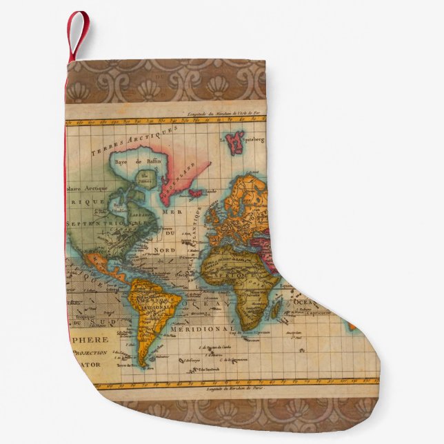 World Map 1700s Antique Continents  Small Christmas Stocking (Front)