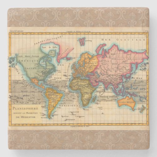 World Map 1700s Antique Continents  Stone Coaster