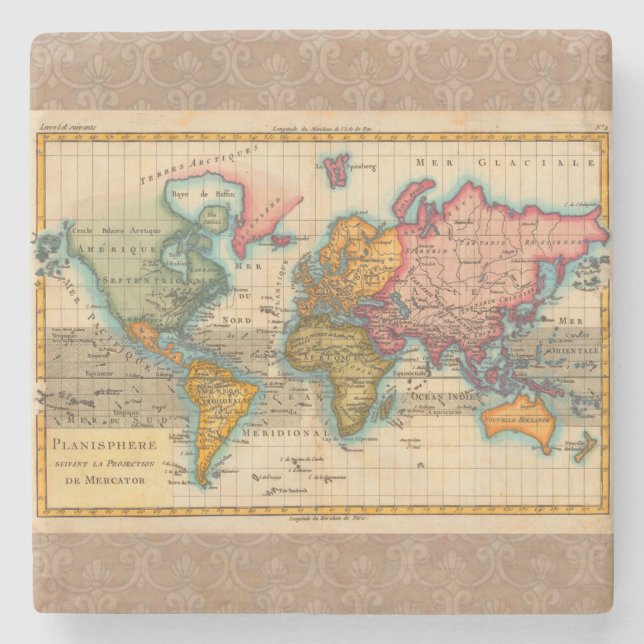 World Map 1700s Antique Continents  Stone Coaster (Front)