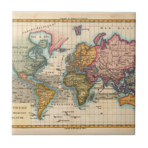 World Map 1700s Antique Continents  Tile