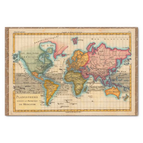 World Map 1700s Antique Continents  Tissue Paper