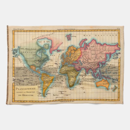 World Map 1700s Antique Continents  Towel