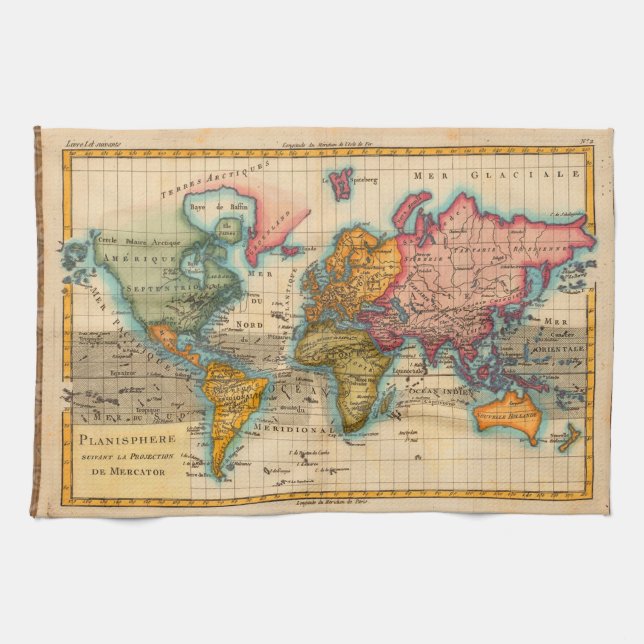 World Map 1700s Antique Continents  Towel (Horizontal)