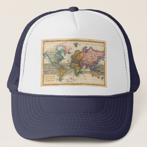 World Map 1700s Antique Continents  Trucker Hat