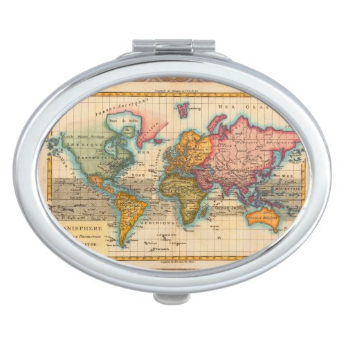 World Map 1700s Antique Continents  Vanity Mirror