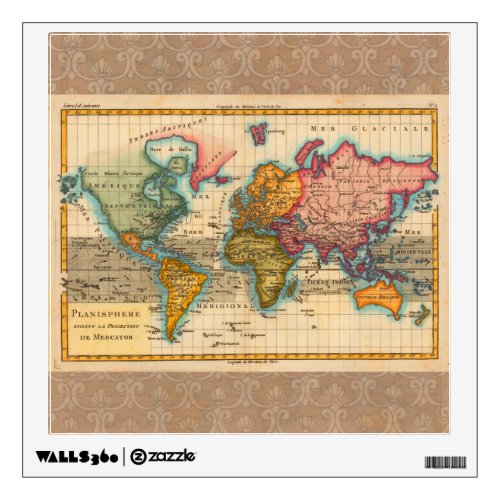 World Map 1700s Antique Continents  Wall Decal