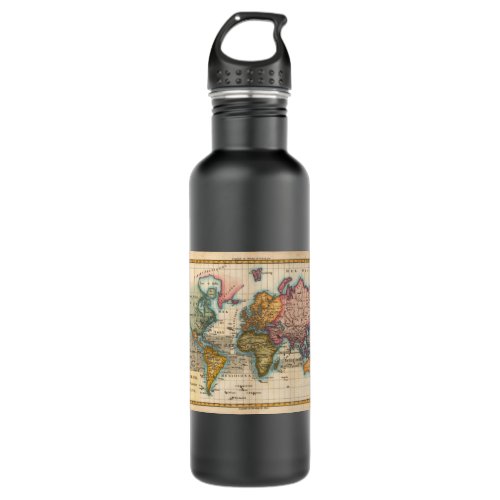 World Map 1700s Antique Continents  Water Bottle
