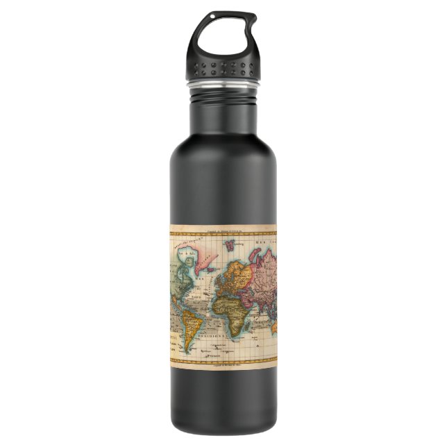 World Map 1700s Antique Continents  Water Bottle (Front)