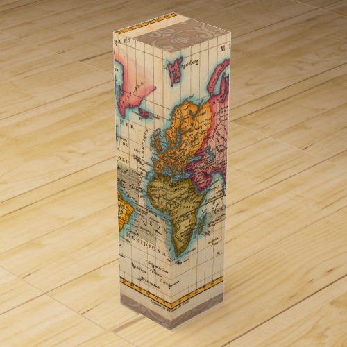 World Map 1700s Antique Continents  Wine Gift Box