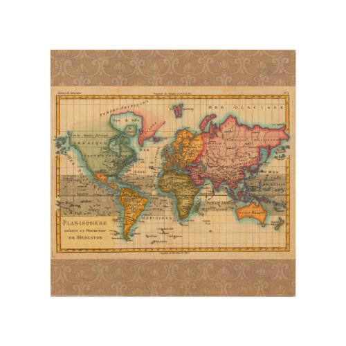 World Map 1700s Antique Continents  Wood Wall Decor
