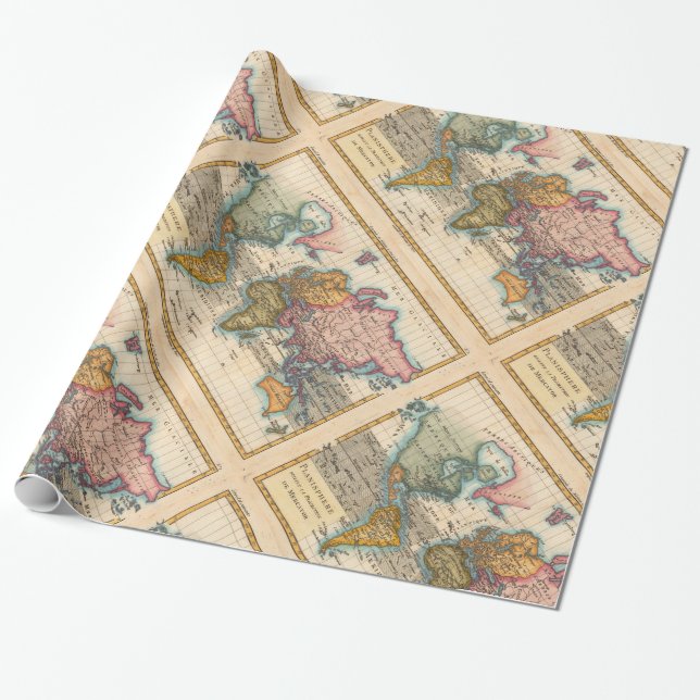World Map 1700s Antique Continents  Wrapping Paper (Unrolled)