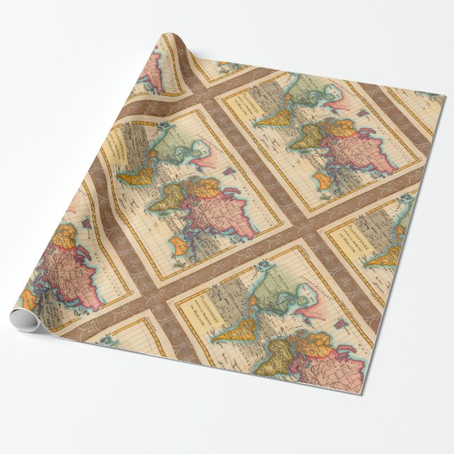 World Map 1700s Antique Continents  Wrapping Paper (Unrolled)