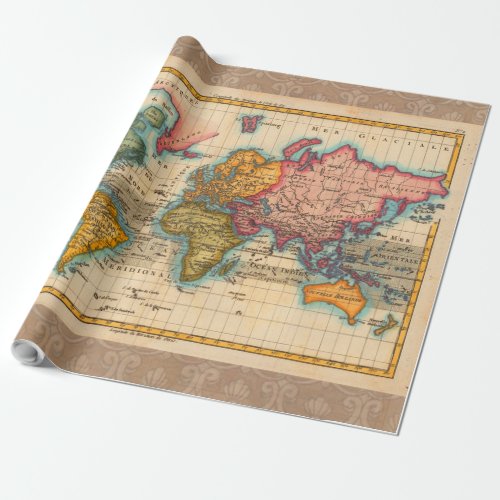 World Map 1700s Antique Continents  Wrapping Paper