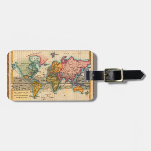 World Map 1700s Antique  Luggage Tag