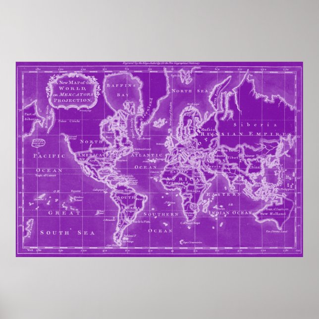 World Map (1766) Purple & White Poster (Front)