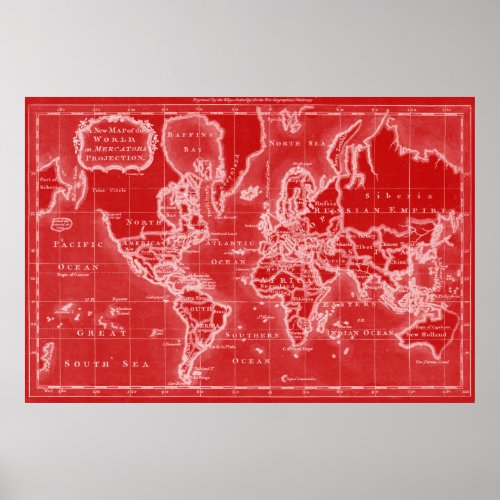World Map 1766 Red  White Poster