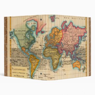 World Map 1780 Bonne Antique Planisphere 3 Ring Binder