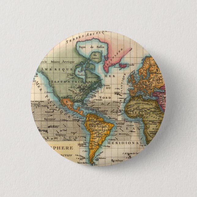 World Map 1780 Bonne Antique Planisphere  Button (Front)