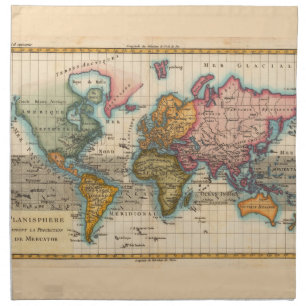 World Map 1780 Bonne Antique Planisphere Cloth Napkin