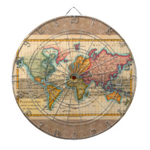 World Map 1780 Bonne Antique Planisphere Dart Board