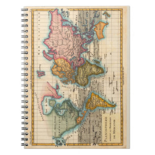 World Map 1780 Bonne Antique Planisphere Notebook