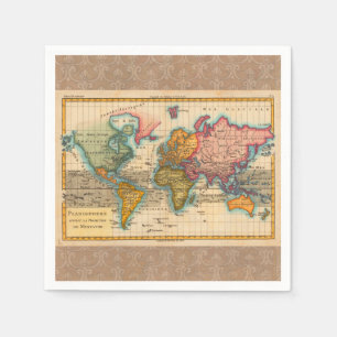 World Map 1780 Bonne Antique Planisphere Paper Napkins