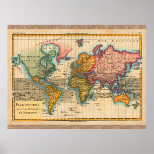World Map 1780 Bonne Antique Planisphere Poster