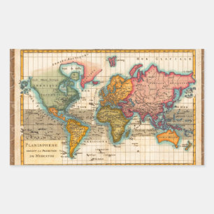 World Map 1780 Bonne Antique Planisphere Rectangular Sticker