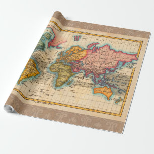 World Map 1780 Bonne Antique Planisphere  Wrapping Paper