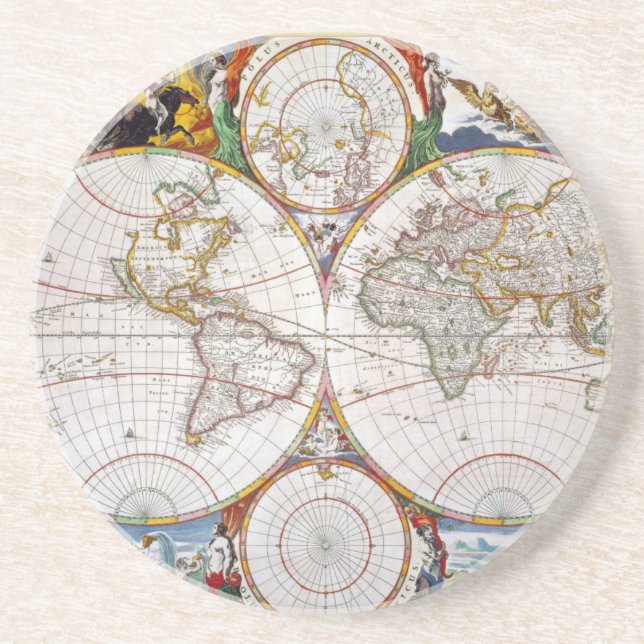 WORLD MAP, 17th CENTURY Drink Coaster (Front)