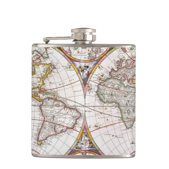 WORLD MAP, 17th CENTURY Hip Flask (Front)