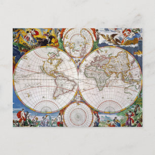 WORLD MAP, 17th CENTURY Postcard