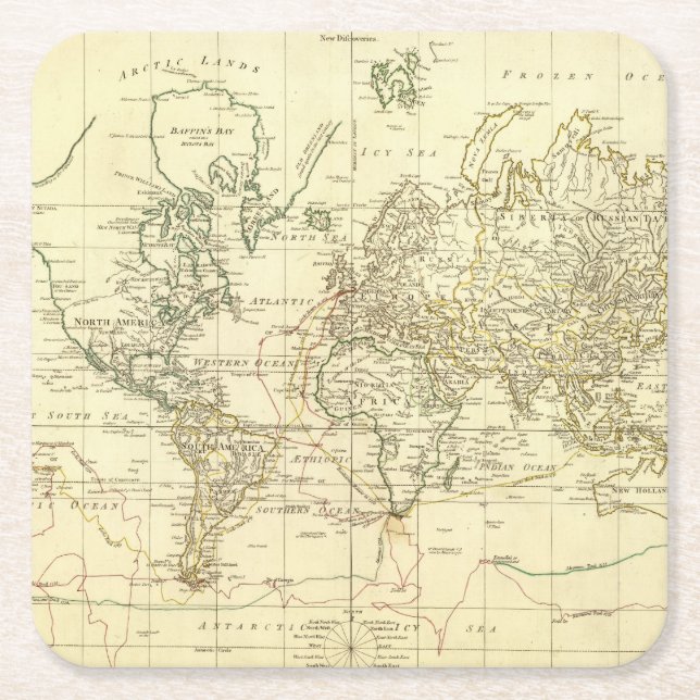 World Map 5 Square Paper Coaster (Front)