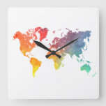 world map 5 square wall clock