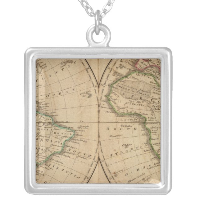 World Map 7 Silver Plated Necklace (Front)