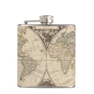 World Map 9 Hip Flask