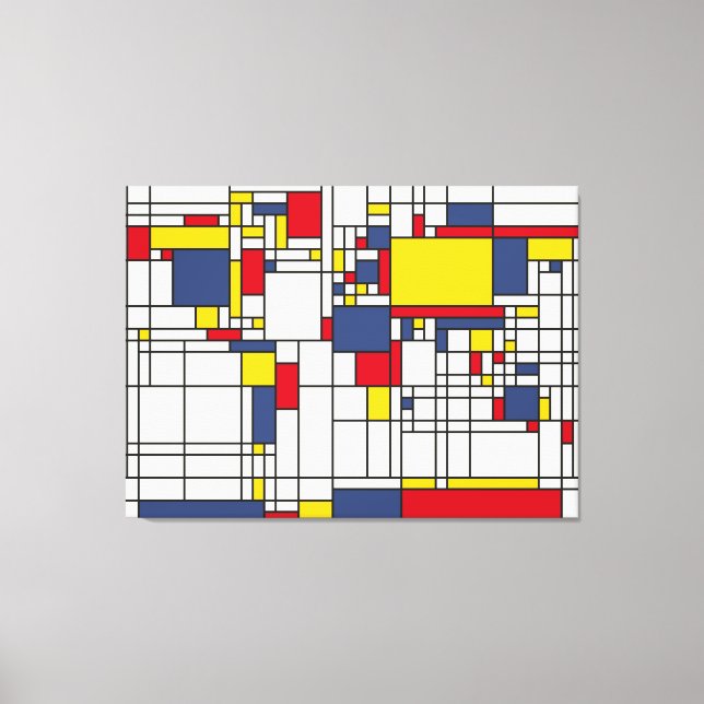 World Map Abstract Mondrian Style Canvas Print (Front)