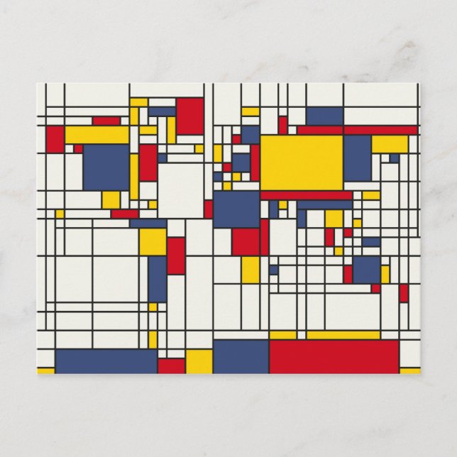 World Map Abstract Mondrian Style Postcard (Front)