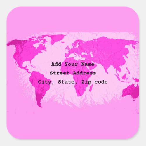 World Map Abstract Pink Purple Art Custom Traveler Square Sticker