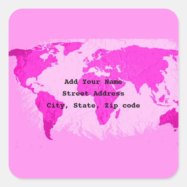 World Map Abstract Pink Purple Art Custom Traveler Square Sticker (Front)