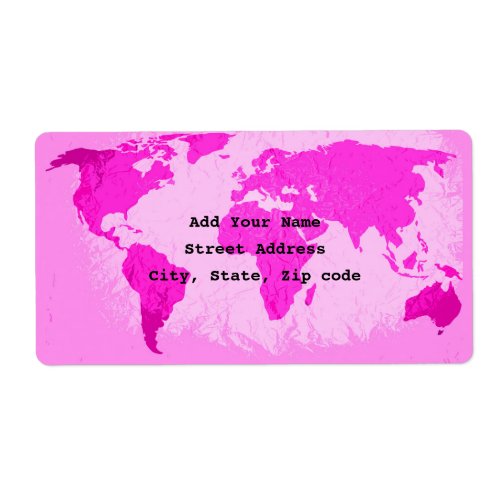 World Map Abstract Pink Purple Art Traveler Custom Label
