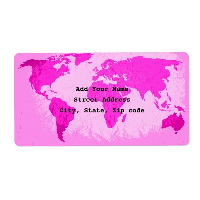 World Map Abstract Pink Purple Art Traveler Custom Label (Front)