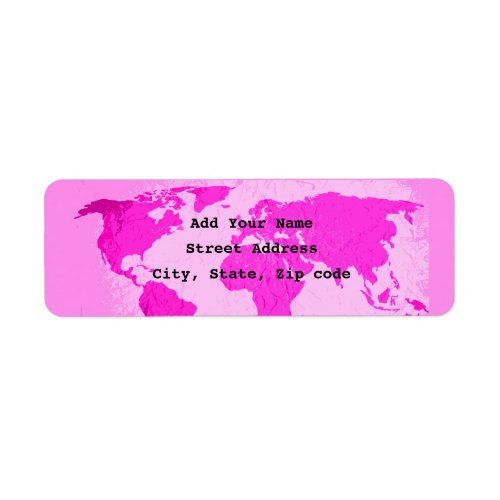 World Map Abstract Pink Purple Art Traveler Trendy Label